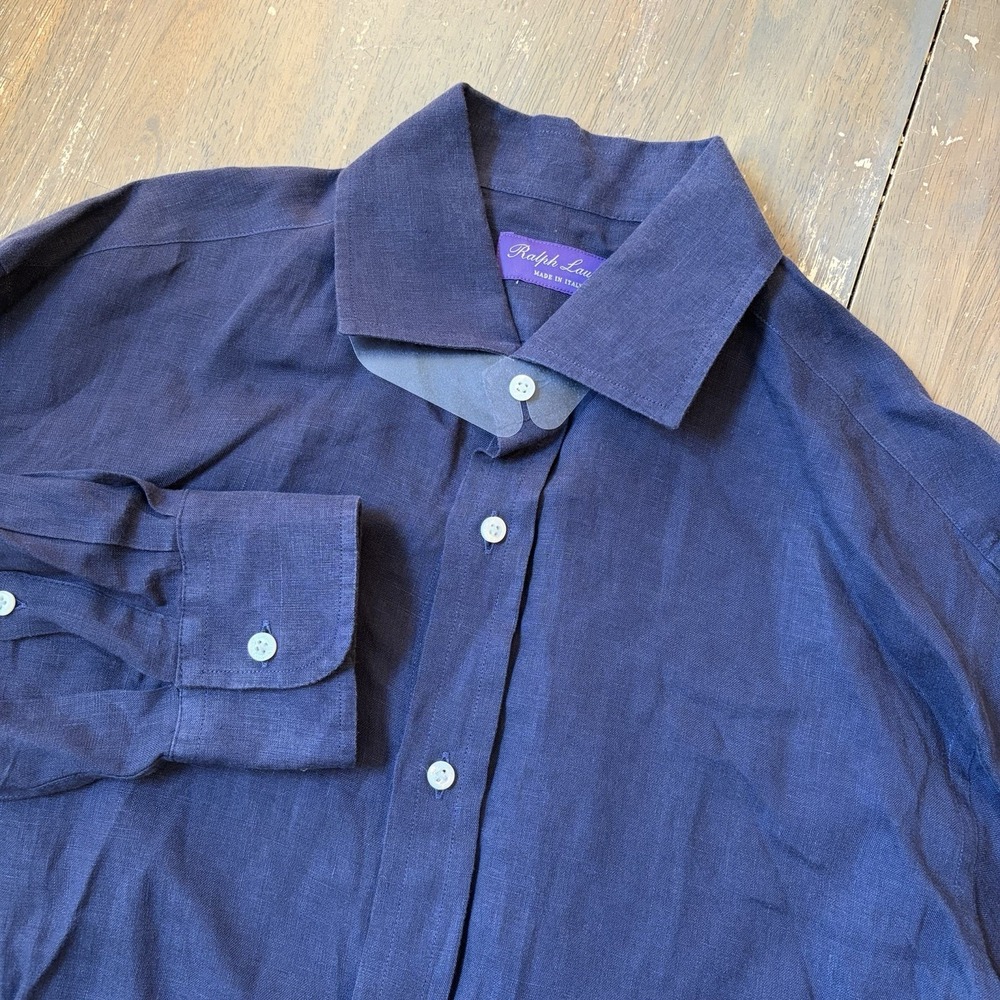 Ralph Lauren Purple Label Linen Button Shirt Blue Mens Medium Luxury Minimalist